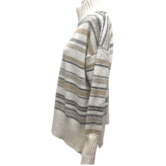 EDDIE BAUER Striped Top Sweater Mock turtleneck, Medium. Striped creamy white - Picture 5 of 9